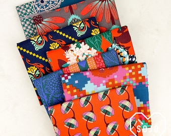 Anna Maria Horner Blue and Orange Fat Quarter Bundle - designed by Anna Maria Horner for Free Spirit Fabrics - 7 pieces - Ready to Ship!