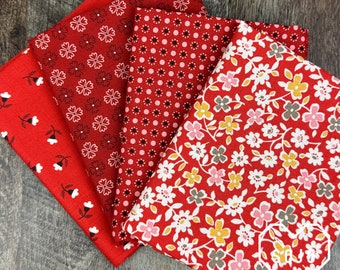 Autumn Fat Quarter Mini Red Bundle - by Lori Holt of Bee in my Bonnet for Riley Blake Fabrics - 4 prints - Ready to Ship!