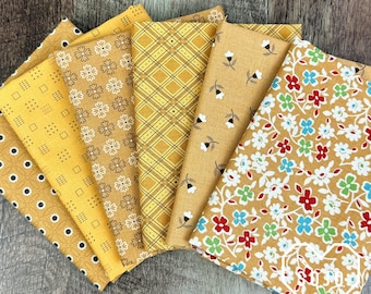 Autumn Fat Quarter Mini Yellow Bundle - by Lori Holt of Bee in my Bonnet for Riley Blake Fabrics - 6 prints - Ready to Ship!