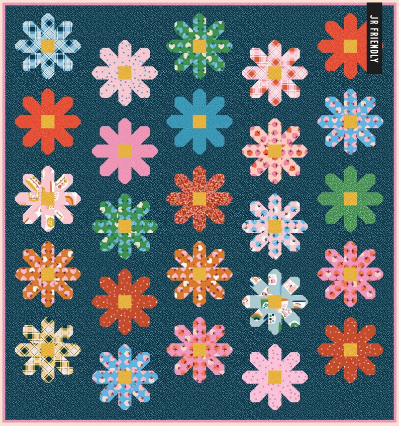 Fresh as a Daisy Quilt Kit - Made with Strawberry Friends - Designed by Kimberly Kight for Ruby shops Star - Scrappy Throw 59