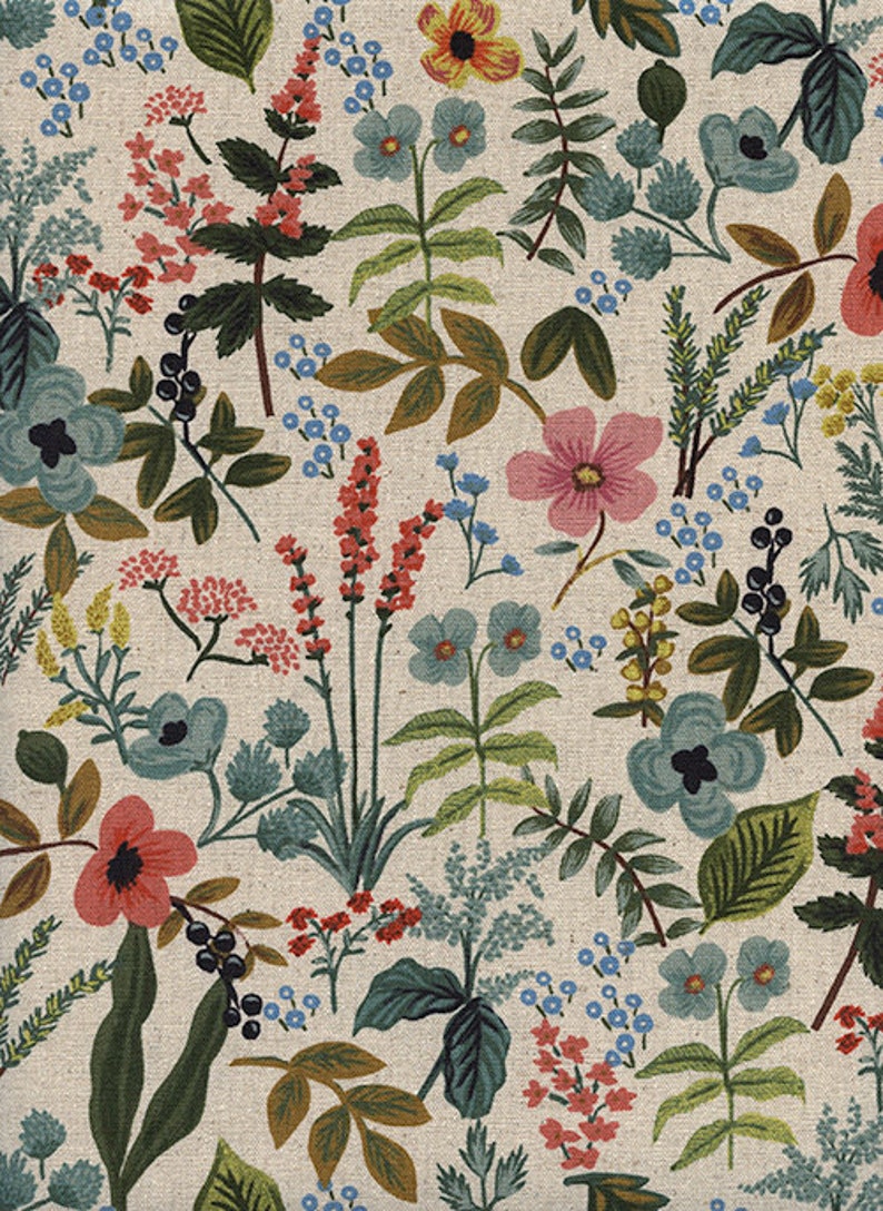 Amalfi CANVAS Fabric in Herb Garden Natural cotton linen canvas fabric by the yard by Rifle Paper Co for Cotton+Steel