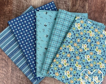 Autumn Fat Quarter Mini Blue Bundle - by Lori Holt of Bee in my Bonnet for Riley Blake Fabrics - 5 prints - Ready to Ship!