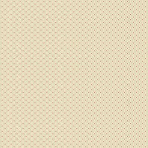 May include: Cream-colored fabric with a repeating pattern of red dots connected by thin, curved lines. The design creates a delicate, textured appearance, suitable for various craft projects or home decor applications.