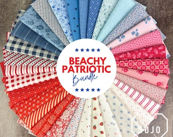 Beachy Patriotic Curated Bundle - Fabrics curated by Sojo Fabric - 100% cotton - 32 pieces - Fat Quarters - Ready to Ship!