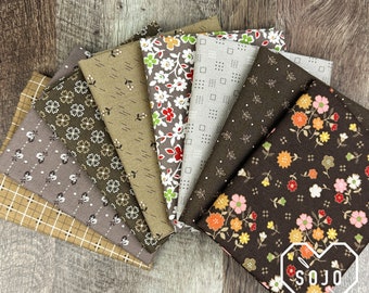 Autumn Fat Quarter Mini Brown Bundle - by Lori Holt of Bee in my Bonnet for Riley Blake Fabrics - 8 prints - Ready to Ship!