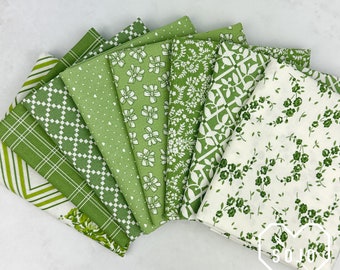 Camille Roskelley Green Fat Quarter Bundle - featuring Shoreline, Lighthearted, Dwell - Moda - 8 prints -  100% quilting cotton