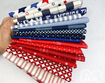 Patriotic Curated Fat Quarter Bundle - Fabrics from various designers - 100% cotton - 17 pieces - Read to Ship!