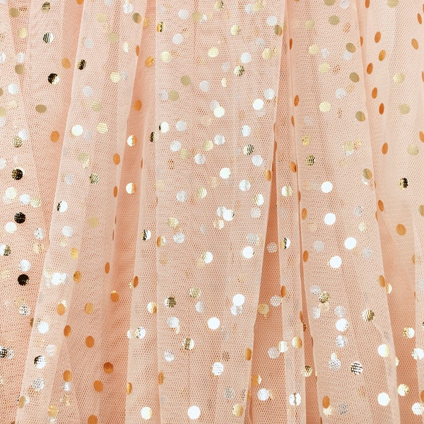 Gold Twinkle Mini Dot Tulle - ultra-fine tulle fabric by the yard - 58" wide 100% polyester - mini gold dots on beige