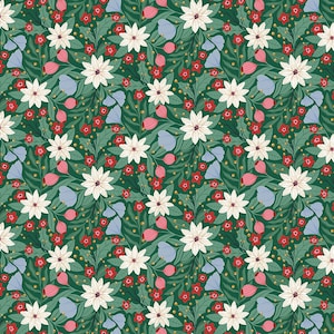 A Pear-fect Christmas - Flowers Dancing Green C14971 - Designed by Cayla Naylor for Riley Blake Designs - 100% cotton -sold by the half yard