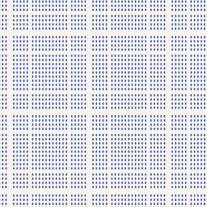 May include: A repeating pattern of small, evenly spaced blue dots arranged in a grid-like formation on a cream-colored background. The dots create a textured, geometric design, suitable for various applications.