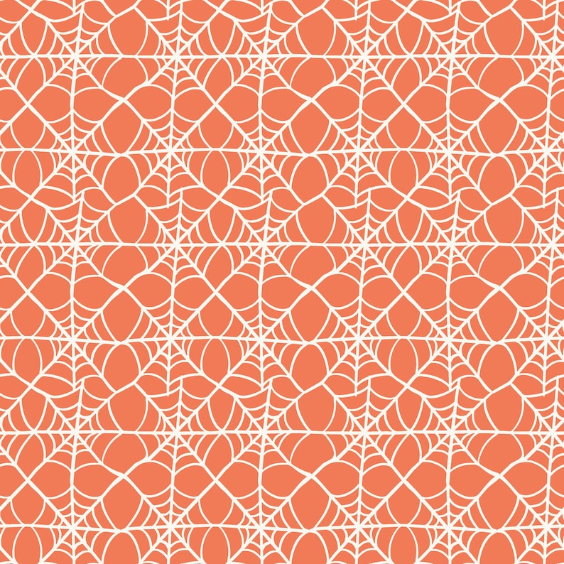 Puede incluir: Patr&oacute;n geom&eacute;trico repetitivo en naranja y blanco. El dise&ntilde;o presenta formas interconectadas, creando un patr&oacute;n sim&eacute;trico y visualmente atractivo. Las l&iacute;neas blancas forman una estructura similar a una telara&ntilde;a sobre un fondo naranja.