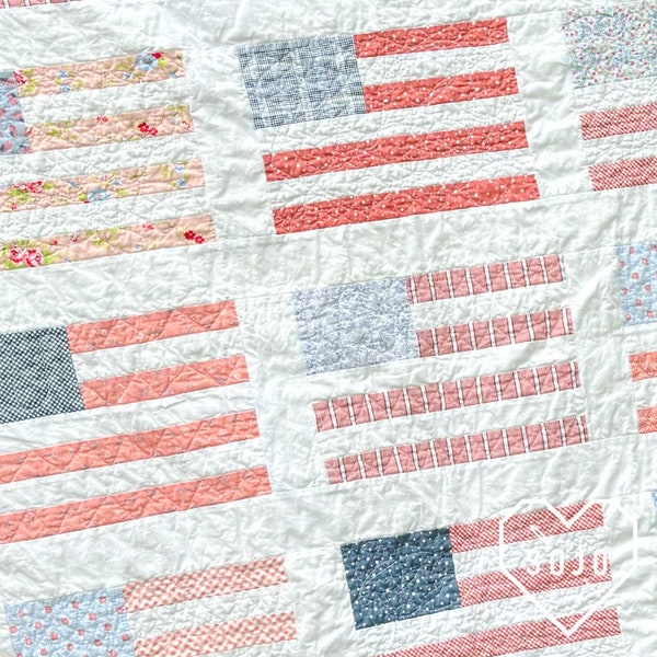 Stars and Stripes Beachy Quilt Kit  - Fabric curated at Sojo Fabric - Finished Size: 56" X 71"- pattern by Thimbleblossoms