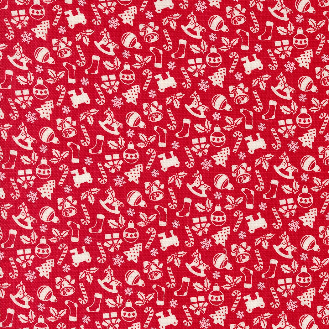 Kitty Christmas - Toy Box Novelty Red 31202 - by Urban Chiks for Moda - Sold by the Half Yard - Ready to Ship!