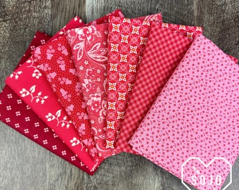 Pinky Red Curated Bundle - Fabrics curated by Sojo Fabric - 100% cotton - 7 pieces - Fat Quarters - Ready to Ship!