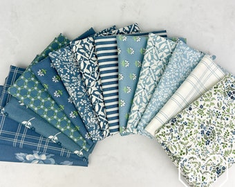 Camille Roskelley Light and Medium Blue Color Way Fat Quarter Bundle -Featuring Shoreline & Dwell - Moda - 13 prints -  100% quilting cotton