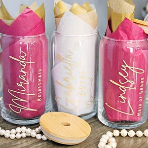Individual Bridal Party Personalized 16oz Glass Tumbler, Reusable, Bridesmaid Proposal, Maid of Honor, Bridesmaid, Bride, Groom