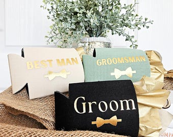 Coperchi per bomboniere Groom Crew, bomboniere personalizzate per matrimoni, set da 3