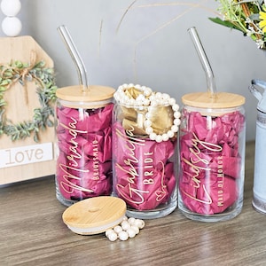 Bridal Party 3 pack Personalized 16oz Glass Tumbler, Reusable, Bridesmaid Proposal, Maid of Honor Gift, Bridesmaid Gift, Iced Coffee Tumbler