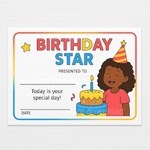 Printable Kids BDAY Certificates Digital Print Instant Download Student Birthday Kids Elementary Colorful Birthday Certificate