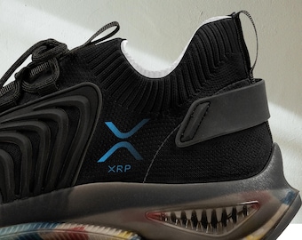 Stylish Xrp Crypto Sneakers, Unisex Original Ripple Cryptocurrency Shoes for Investors, Cool Black Design Xrp Coin Trainers for Men Women