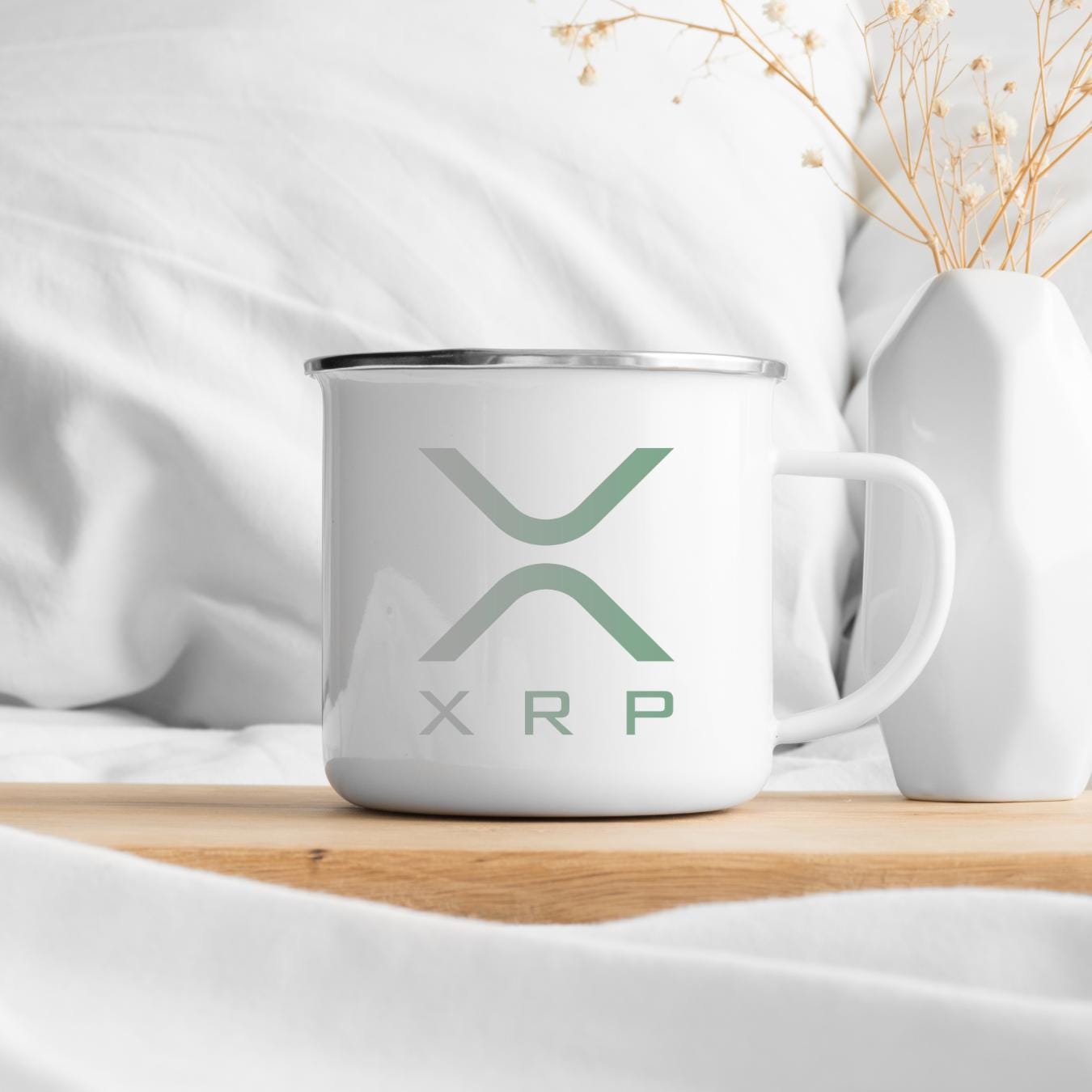 Xrp Crypto Enamel Mug, Special Design Ripple Green Logo Stainless Steel Coffee Cup Gift, Investors Minimalist Xrp Coin House Decoration Gift
