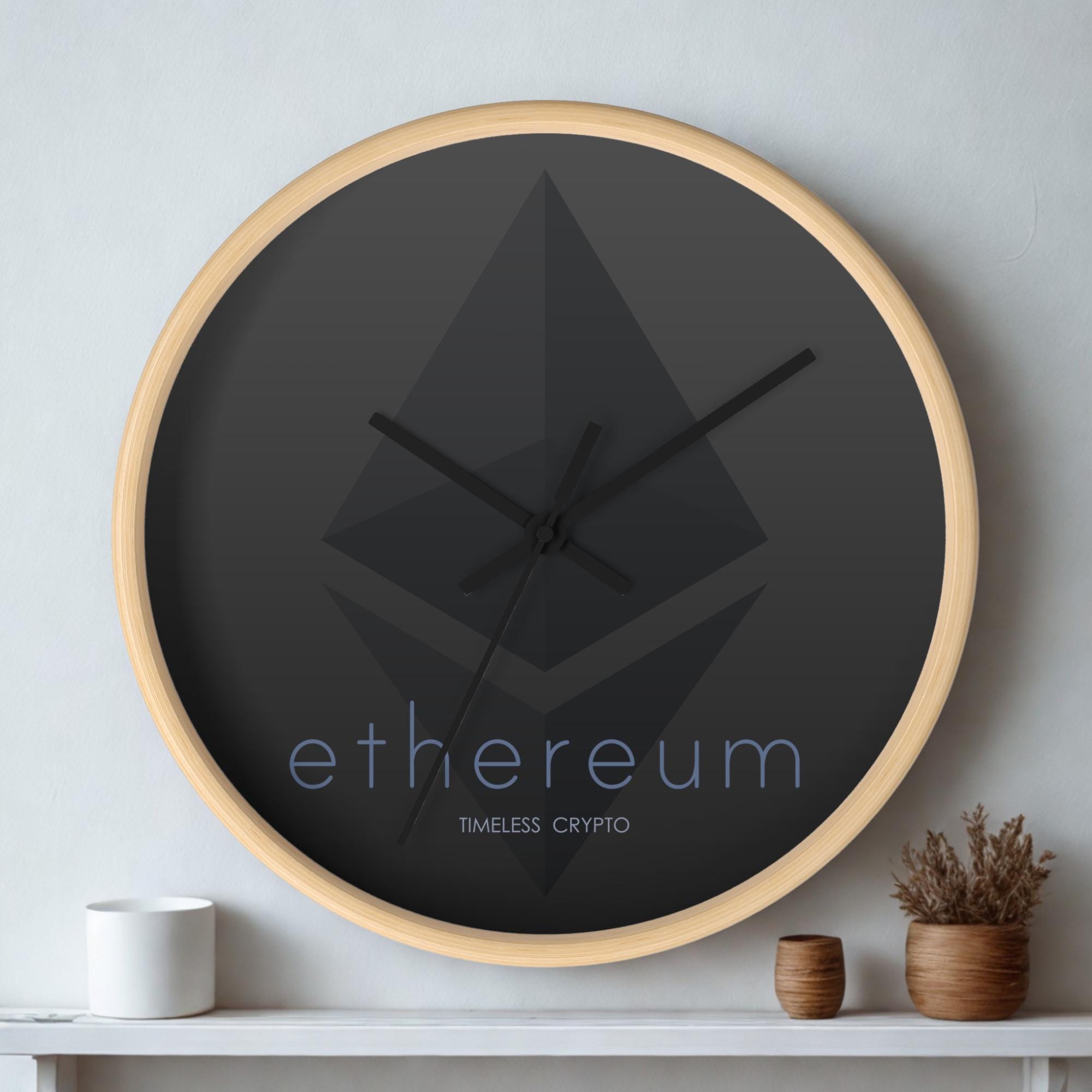 モダンなイーサリアム壁掛け時計 - サイレントシャドウエディション