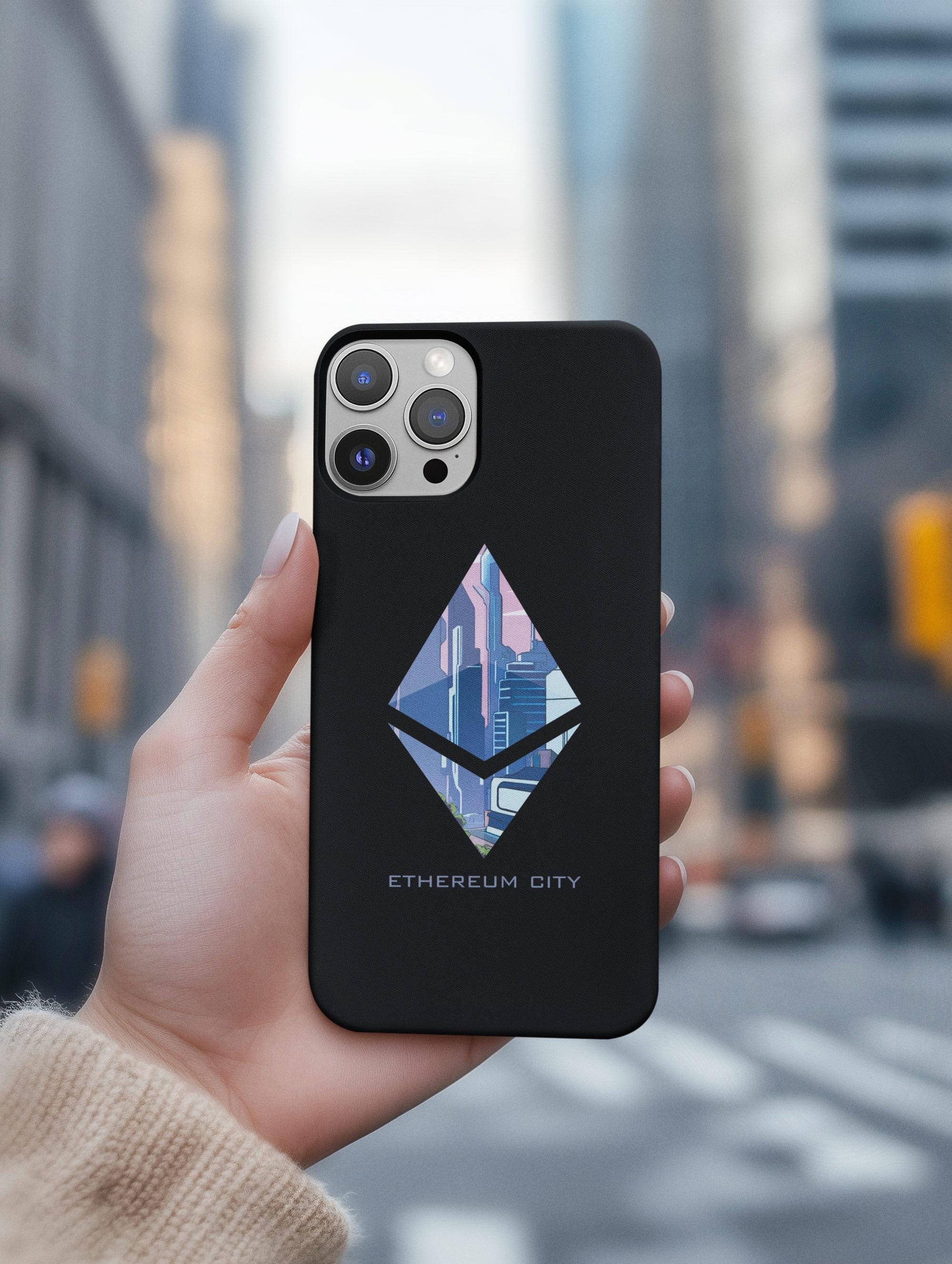 イーサリアムシティのスマホケース：未来的な暗号アート、スリムなポリカーボネートカバー - Etsy 日本