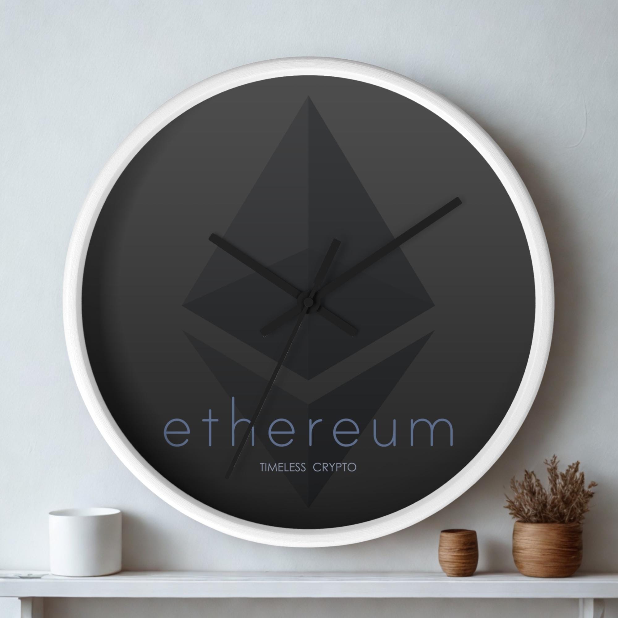 モダンなイーサリアム壁掛け時計 - サイレントシャドウエディション