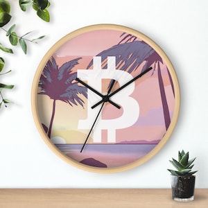 Bitcoin Retro Wooden Wall Clock, Pastel Colored Btc Crypto Home Decoration Gift Idea, Investors Nature Inspired Btc Coin Wall Art Accessory