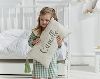 Almohada personalizada con bordado de bouclé, regalo personalizado, regalo de graduación, decoración de dormitorio, decoración de habitación infantil, almohada con monograma, regalos para baby shower