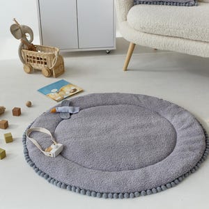 Grey Play mat, Baby Gifts Shower, Round Baby Play Mat, Bouclé Children&#39;s Rug, Nursery Floor mat,  Washable Baby Play Rug Newborns Play Mat