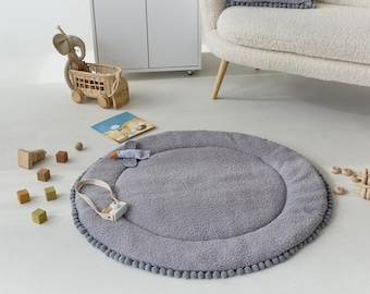 Grey Play mat, Baby Gifts Shower, Round Baby Play Mat, Bouclé Children's Rug, Nursery Floor mat,  Washable Baby Play Rug Newborns Play Mat