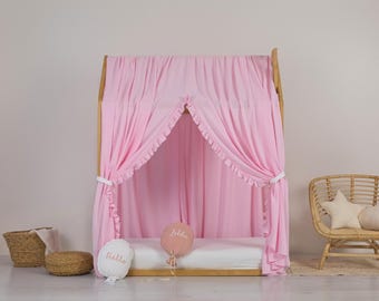 Girl Bed Canopy, Customized Montessori Bed Canopy, Montessori Bed Curtains with ruffle, House Bed Curtains, decor for a girl's nursery