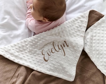 Personalized Baby Blanket,  Natural Minky and You Choose Minky Color, Newborn gift, Baby Shower Gift, Neutral Baby Shower Gift