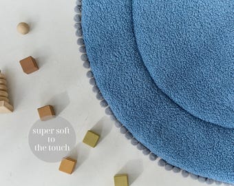 Round Baby Play Mat, Blue Play mat, Baby Gifts Shower, Bouclé Children's Rug, Nursery Floor mat,  Washable Baby Play Rug Newborns Play Mat
