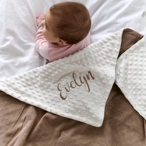 Personalized Baby Blanket,  Natural Minky and You Choose Minky Color, Newborn gift, Baby Shower Gift, Neutral Baby Shower Gift