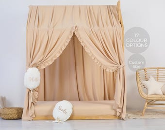 Bed Canopy, Customized Montessori Bed Canopy, Montessori Bed Curtains with ruffle, House Bed Curtains, Crib Canopy for Bed Frame bed canopy