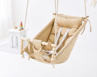 Columpio para bebé, columpio para bebé, columpio para jardín al aire libre, regalo para bebé, columpio con almohada, columpio hecho a mano, juguetes Montessori, regalos