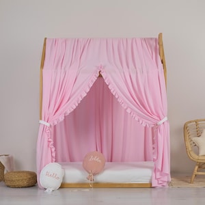Girl Bed Canopy, Customized Montessori Bed Canopy, Montessori Bed Curtains with ruffle, House Bed Curtains, decor for a girl&#39;s nursery