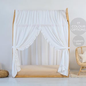 White Bed Canopy, Customized Montessori Bed Canopy, Montessori Bed Curtains with ruffle, House Bed Curtains, White Crib Canopy for Bed Frame