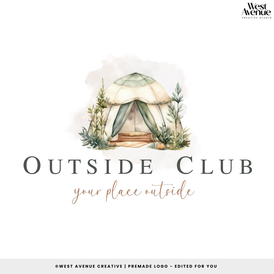 Premade Tent Logo, Watercolor Camping Branding, Travel Blog Design ...