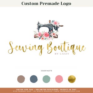 Watercolor Sewing Machine Logo, Sewing Business Logo, Custom Logo Design, Personal Branding, Business Branding, Handmade Logo Design