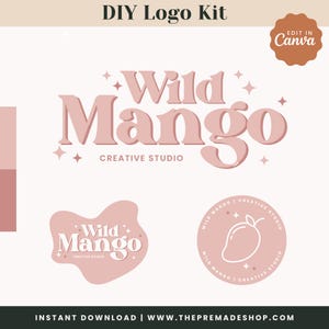 Boho Retro Logo Instant Download, Groovy Script Logo Design, Small Business Logo, Bright Colorful Logo Brand Kit, Editable Logo Template