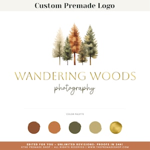 Forest Logo, Tree Logo, Mountain Logo, Woodland Logo, Rustic Logo, Farmhouse Logo, Watercolor Logo, Outdoor Nature Logo, Premade Logo Design
