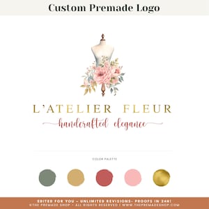 Feminine Watercolor Logo Design: Sewing Mannequin & Floral Illustration