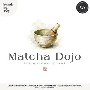 Watercolor Matcha Logo, Japanese Tea Branding, Zen Cafe Design (Premade)