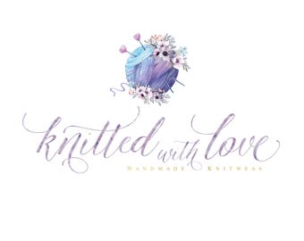 Watercolor Floral Knitting Logo: Premade Yarn Ball Design