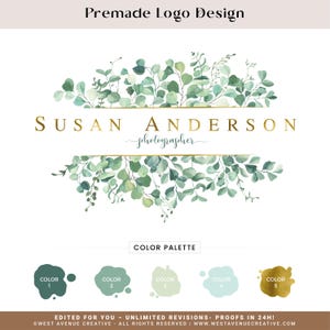 Watercolor Floral Logo: Botanical Circle Design, Eucalyptus Greenery