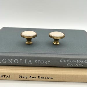 Set of 2 Vtg Brass & Enamel Cabinet Knobs