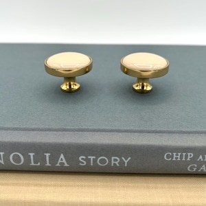 Set of 2 Vtg Brass & Enamel Cabinet Knobs